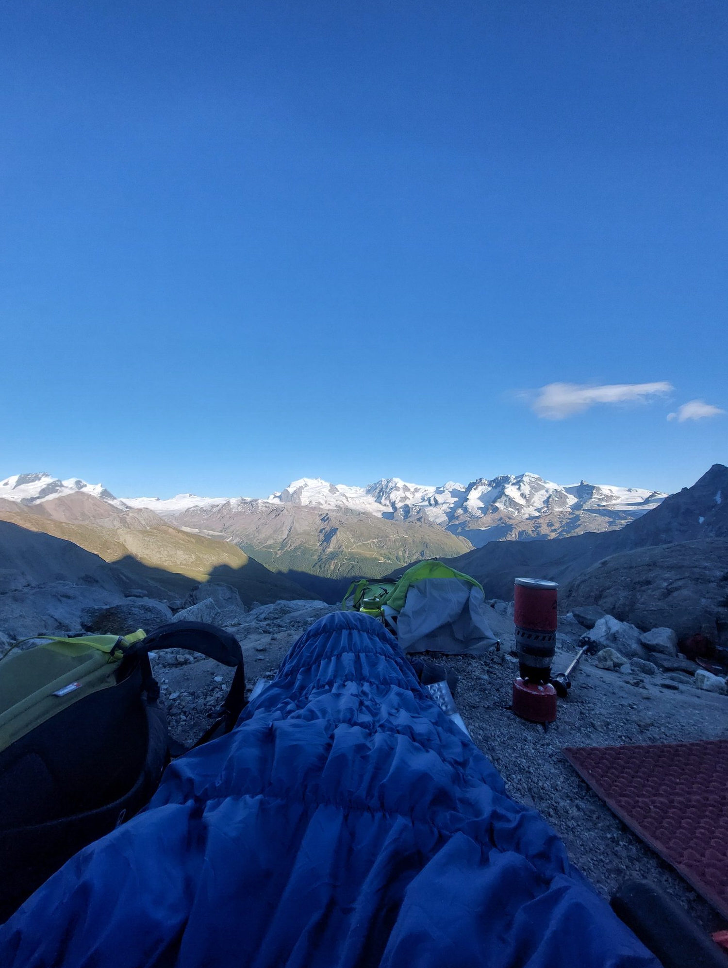 Biwak mit Blick auf die Dufourspitze